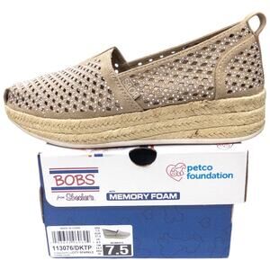 Bobs Highlights 2.0 City Sparkle Espadrille Wedge Taupe Women's size 7.5
